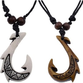 KILNEX Fish Hook Necklace - Maui Hook (2 Pc) Artware- Hawaiian Necklace - Maori Necklaces Jewelry Souvenir