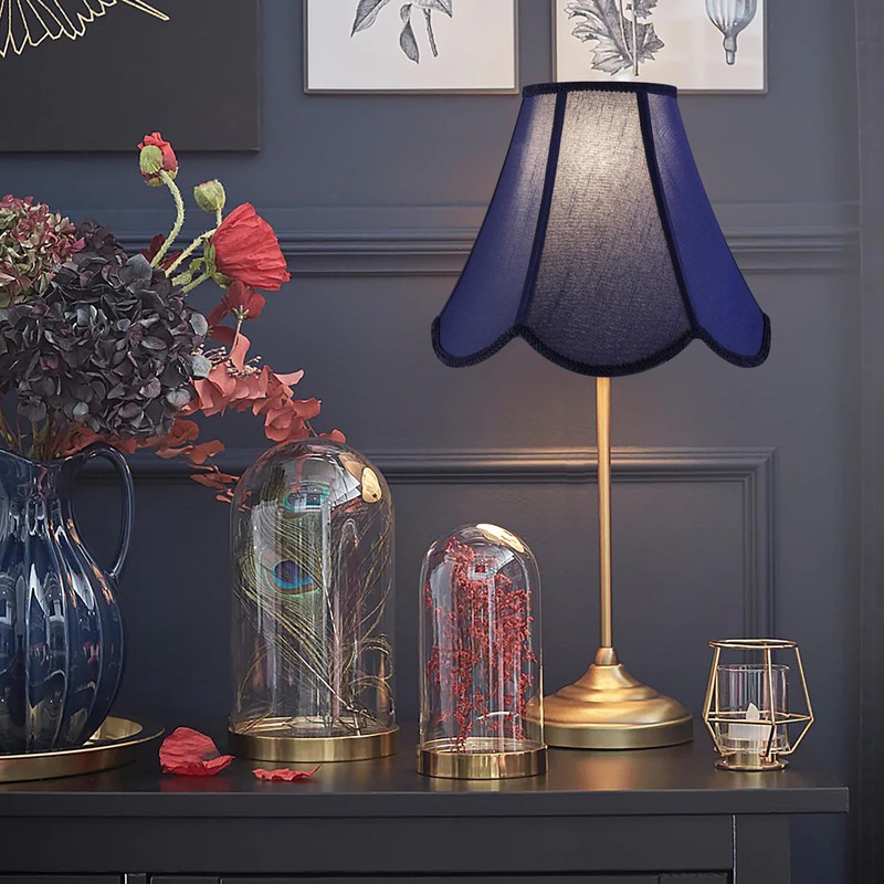 GO&SO Navy Blue Lamp Shade Scalloped Lampshade,Petal Edge Braid Bell