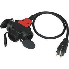 NWP 3-Way Schuko Rubber Coupling Hanging Coupling 16A IP44 with 1 m Connection Cable H07RN-F 3G2.5 Rubber Hose Cable Schuko Plug