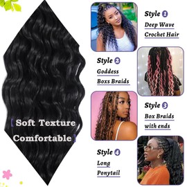 Datanala Ocean Wave Crochet Hair 30 inch Deep Wave Curly Crochet Hair 3packs Long Inch Deep Curly Braiding Hair Extensions Long Braids Deep wave Synthetic hair for Black Women (30inch, 1B)