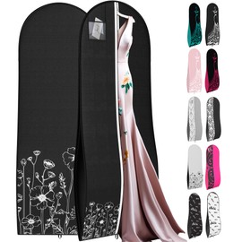 Your Bags Women’s Dress and Gown Garment Bag -72”x24” and 10” Tapered Gusset Prom Bags (Wildflower Black)