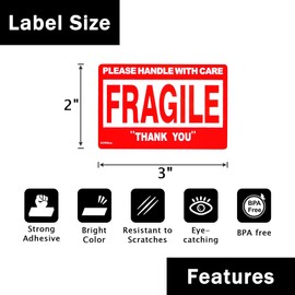 GMKbuy 3 x 2 Inch – 100 Fragile Stickers for Shipping & Moving – Easy Tear, Permanent Adhesive, Handle with Care Stickers for Shipping Box, Carton, Parcel, Package, Pallet & More