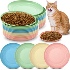Gerrii 24 Pieces Whisker Fatigue Relief Cat Bowl 6 Inch Shallow Cat Food Dish Stray Cats Wet Feeding Bowls Wide and Small Pet Plates for Kittens and Short Legged Cat, Wheat Straw(Light Color)