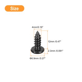 QUARKZMAN 4 mm x 12 mm Phillips Pan Head Self-Tapping Screw Pack of 100 - 304 Stainless Steel Round Head Wood Screw Full Thread (Black)