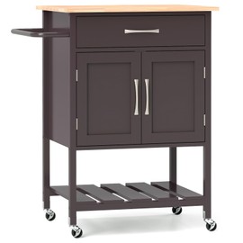 Giantex Rolling Kitchen Island Cart, Mobile Serving Cart with Drawer, 2-Door Storage Cabinet, Storage Shelf, Towel Rack, Food Prep Utility Cart on Wheels for Dining Room, Living Room (Brown)