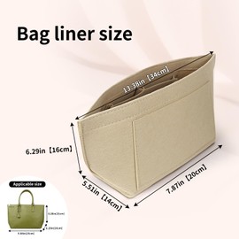 FuninCrea Felt Purse Organizer Insert Multi-Compartments Handbag Organizer Insert Folding Bag Organizer Insert Solid Color Tote Bag Organizer Insert for Cosmetics, Daily Necessities (Beige)