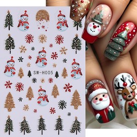 Christmas Nail Decals - Glitter Stickers for Women's Nail Art - Snowman, Santa Claus, Xmas Tree, Deer Designs - 4PCS