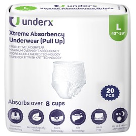 Underx Adult Disposable PullUps Incontinence Underwear - Xtreme Absorbency PullUps, Xsorb Multilayered & Superior fit Technology, Overnight Comfort, Leak Protection & Latex Free (Large,20 Count)