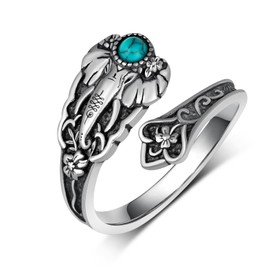 Elephant Spoon Ring 925 Sterling Silver Elephant Rings Turquoise Vintage Adjustable Thumb Rings Jewelry Gifts for Women