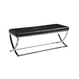 Man-Made Leather Bench with Metal Base Black and Chrome