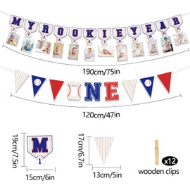Baseball 1st Birthday Decorations First Year Photo Banner My Rookie Year Banner One Year Old Banner for Boys Baby First Birthday Party Supplies Baseball Theme Birthday Party