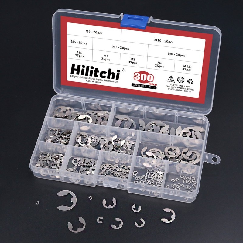 Hilitchi 300-Pcs 304 Stainless Steel E-Clip Circlip External Retaining Ring