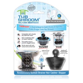 TubShroom Tub Drain Hair Catcher Combo Pack with Silicone Stopper, Black Chrome – Protector and for Bathroom Drains, fits any standard bathtub drain measuring 1.4” to 1.8” wide