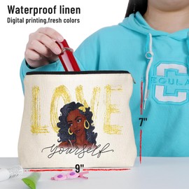 Jumkook African Girl Makeup Bag Black Girl Makeup Bag Afro Melanin Art Cosmetic Canvas Bags Funny Cute Reusable Toiletry Pouch Organizer Black Owned Business Gift for Women Lady(Stylish Style)