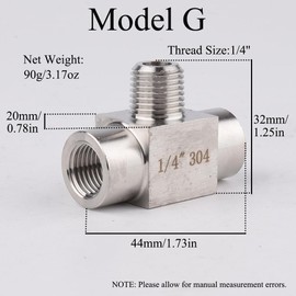 1/4 Inch T-Piece Connection, 3-Way Tee Connection Coupling Made of Stainless Steel for Drinking Water Sanitary (Female x Male Thread x Female Thread)