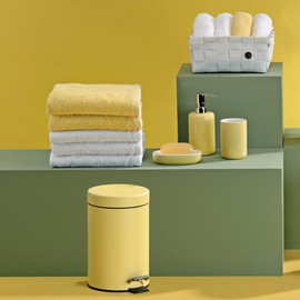 kela Monaco Cosmetic Bin Yellow 3 Litres Metal Pedal Bin Bathroom Bin with Inner Bucket and Carry Handle Matte Sun Yellow