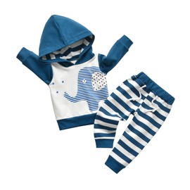 Infant Baby Boy Pullover Clothes Long Sleeve Elephant Sweatshirts Hoodie Top with Pocket Pants Outfit 2Pcs Set Blue 3-6 Months