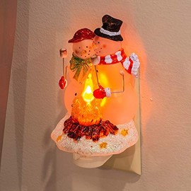 Roman Snowmen Couple By Campfire 8 Inch Acrylic Swivel Plug-in Bubble Night Light