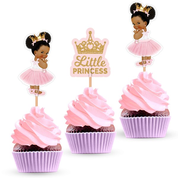 Adornos para tartas de Little Princess – Decoración para fiestas de cumpleaños con temática real africana, 24 unidades