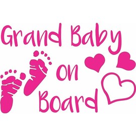 Grand Baby on Board Hearts Feet - Die Cut Vinyl Window Decal/Sticker for Car/Truck (Pink)