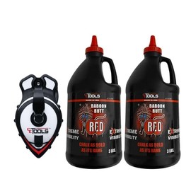 CE TOOLS COMBO 1 Unit SnapBack® Chalk Line with Releasable Tip and 2 Unit 3LB Baboon Butt Red EXTREME VISIBILITY Marking Chalk-Made in US, For Chalkline, Hydrophobic, Construction use.