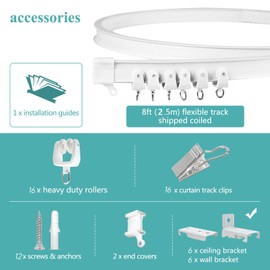 Ceiling Curtain Track, Flexible Bendable Curtain Track Ceiling Mount 8 FT, Room Divider Ceiling Track for Curtains, Curved Sliding Curtain Rail Track Wall Mount for Bay Window, RV, Hospital System