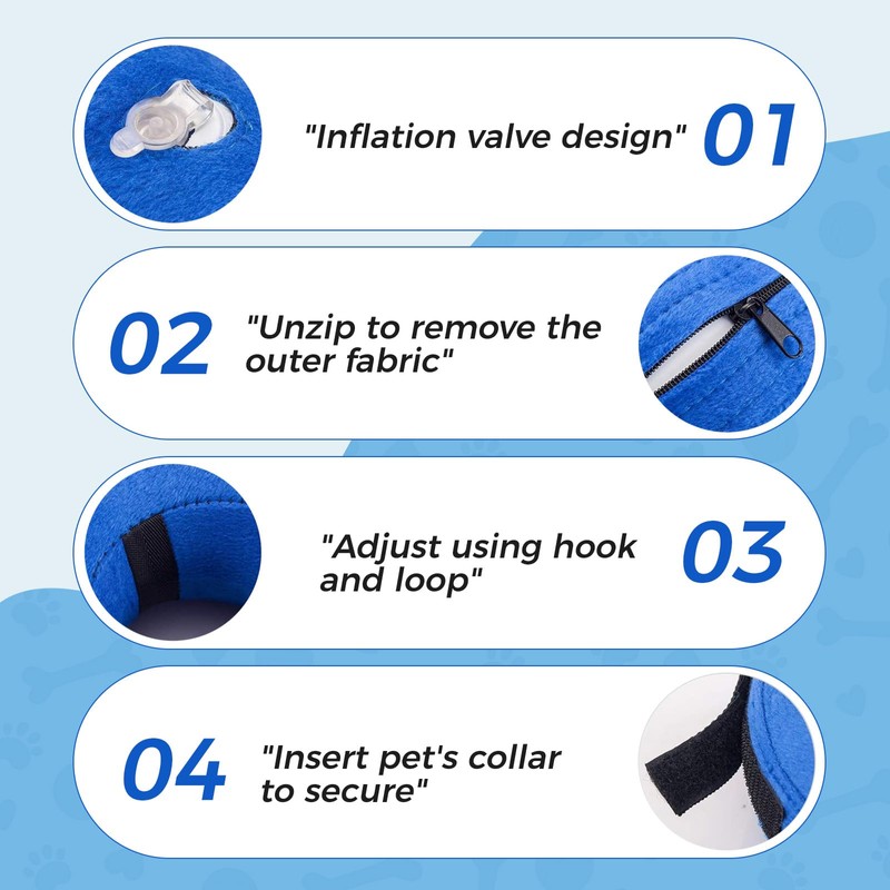 Inflatable Dog Cone,Soft Donut Neck Pillow for Large Dogs,Blue