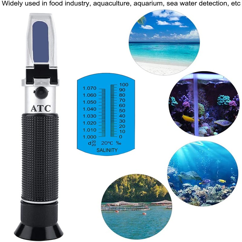 Salinity Refractometer, Automatic Temperature Compensation Handheld Salinity Refractometer, Hydrometer 0-100