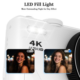 64MP Compact Digital Camera for Photography: 4K Vlogging Camera for Youtube with 180° Flip Screen 32GB TF Card 18X Zoom Video Camera Fit Beginner Teenagers Travel -White