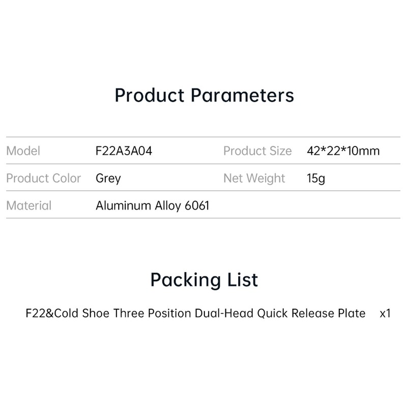 Falcam F22 Cold Shoe Three-Position Double Head Quick Release Plate