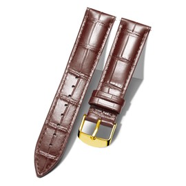 BINLUN Leather Watch Band Genuine Calfskin Replacement Watch Strap Quick Release Crocodile Pattern 10 Colors 13 Sizes for Men Women（Gold Buckle, Brown,16MM）