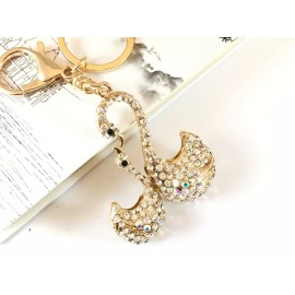 Crystal Shinny Beautiful Lovely Dual-Swans Keychain Women w/ Multi-Color Options