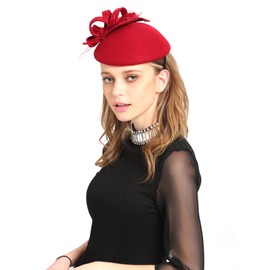 Women Veil Formal Cocktail Race Felt Wool Pill Box Hat (CC2288RED)