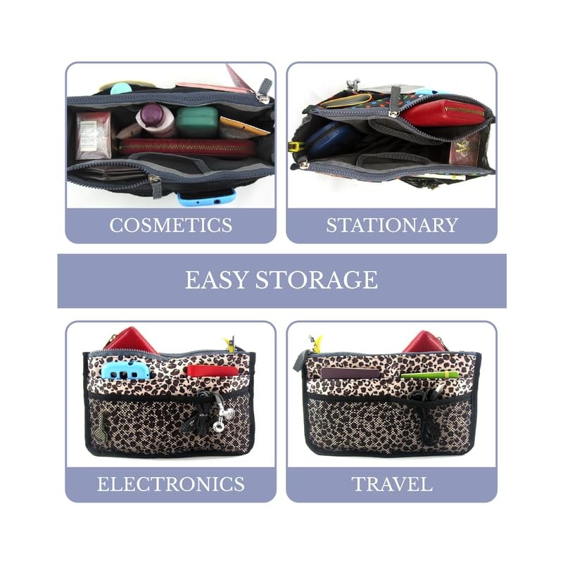 Periea Chelsy Handbag Organiser Insert (Black with Neon Orange Zip,