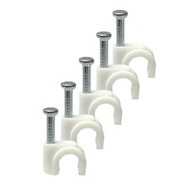 50 x 6mm K-Type White Cable Clips with Fixing Nail