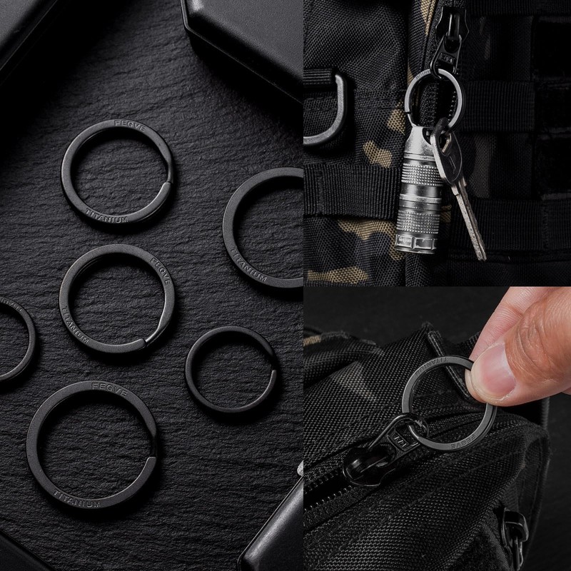 TIMULTI Titanium Key Ring, Keychain, Double Rings, Round Shape, Flat