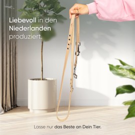 FREUDENTIER Leather Dog Lead (LWG Gold Certified) 2 m, 3-Way Adjustable Lead, Lovingly Produced in Holland, High-Quality and Stylish, Amstelpark Collection (Sand, 20 mm Wide)