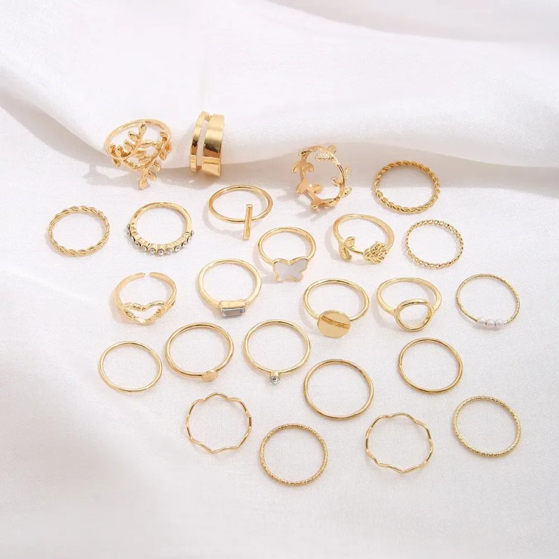 Anillos Ajustable Sortija Set De 46 Pz Dorados Mujer Joyerí