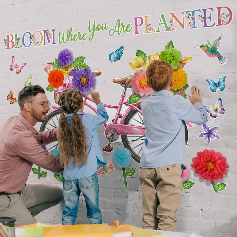 Pasimy Flower Bulletin Board Decorations Set 3D Paper Flower Cutouts