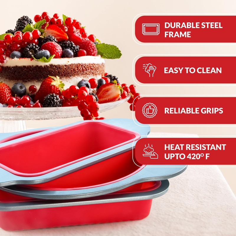 Boxiki Kitchen Silicone Baking Pans Set. 3 PCS Professional Silicone