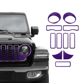 SQQP Front Grille Grill Insert+Headlight Turn Light Cover Trim Compatible with 2024-2025+ Jeep Wrangler JL JLU & Gladiator JT Exterior Accessories,Not Fit for JL Sport & Sports (Purple)
