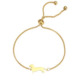 TEAMER Cute Dachshund Bracelet Resizable Dachshund Box Chain Bracelet Stainless Steel Dachshund Lover Pet Animal Jewelry For Women Men (Gold)