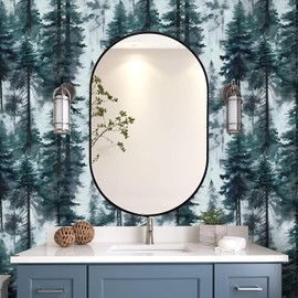 HAOKHOME Forest Peel and Stick Wallpaper Misty Blue Removable Vinyl Mural for Bathroom Bedroom Accent Wall Self Adhesive Contact Paper Tree Wall Decor 17.3in x 118in