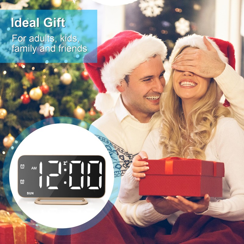Slim LED Digital Alarm Clock, Mirror Surface for Makeup, with
