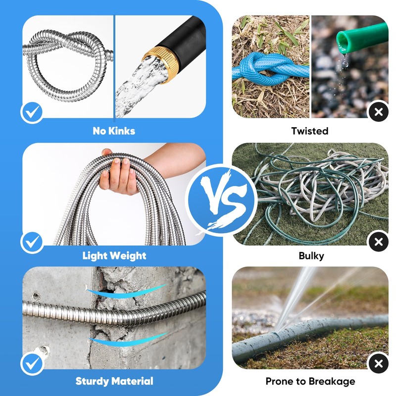 Garden Hose 50 FT, Metal Stainless Steel Water Hose with