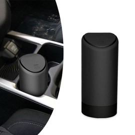 Ajxn 1 Pack Portable Car Trash Can with Lid, Washable 3R Soft Silicone Truck Console Garbage Barrel for Receipts Wrappers Papers, Universal Durable Vehicle Storage Container for Most Cars (Black)