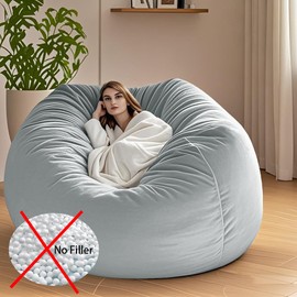 Giant Bean Bag Chair for Adults Kids Oversize Beanbag Chair Cover Without Filler Round Soft Fluffy Comfortable Big Bean Bag Chairs for Bedroom,Study,Game Room Large Sofa Sitting Chair Grey,6FT