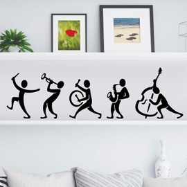 Wall4Stickers Music Band Wall Sticker Kitchen Wall Tea Vintage Sticker Vinyl Sticker Art Restaurant Pub Decor Guitar Wall Picture Decoration Instruments Drum Fluite Saxophone
