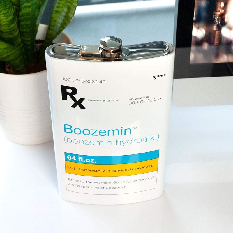 RX Boozemin 64 Oz Large Oversize Stainless Steel Novelty Liquor