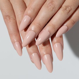 TENPAL Nude Pink Press on Nails Short Almond Glossy Acrylic Fake Nails With Handmade Oval Glue on Nails Short 24pcs/Box Soft Gel Nails Full Cover Ballet False Nails For Women Girls Spring Summer